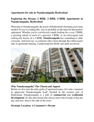 Apartments for sale in Nanakramguda Hyderabad