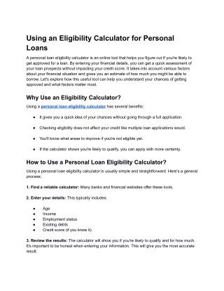 using an eligibility calculator for personal loans