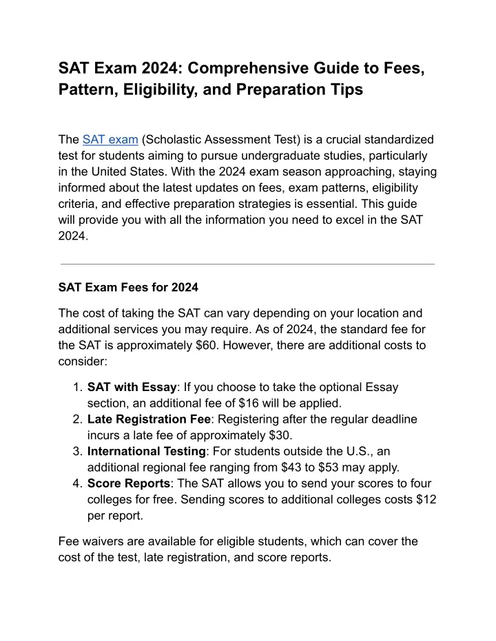 sat exam 2024 comprehensive guide to fees pattern