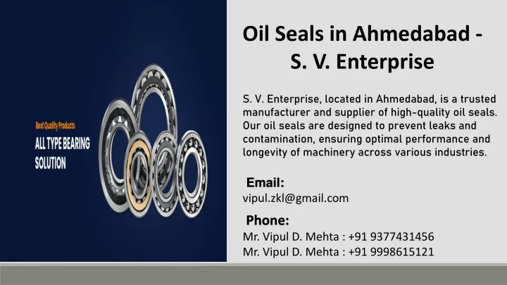 oil seals in ahmedabad s v enterprise