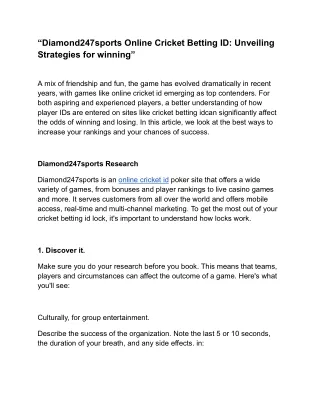 “Diamond247sports Online Cricket Betting ID: Unveiling Strategies for winning”