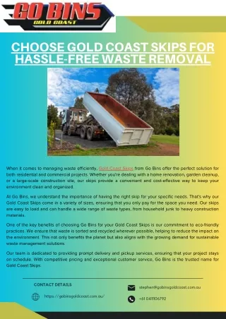 Choose Gold Coast Skips for Hassle-Free Waste Removal