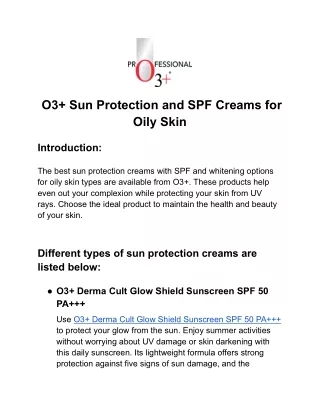 Shop O3  Sun Protection and SPF Creams for Oily Skin