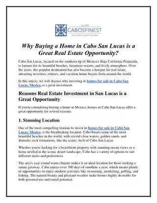 Why Buying a Home in Cabo San Lucas is a Great Real Estate Opportunity