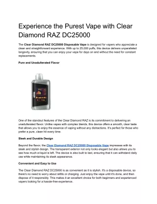 Experience the Purest Vape with Clear Diamond RAZ DC25000