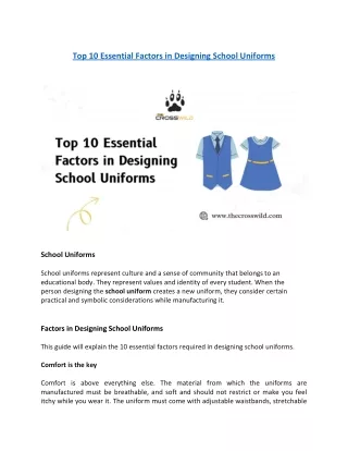 10 Essential Factors in Designing School Uniforms