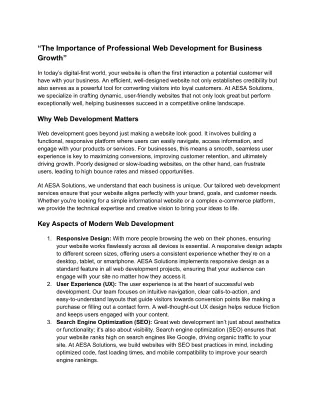 "The Importance of Professional Web Development for Business Growth"