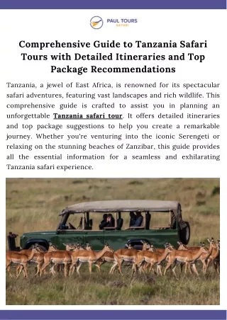 Comprehensive Guide to Tanzania Safari Tours with Detailed Itineraries and Top Package Recommendations