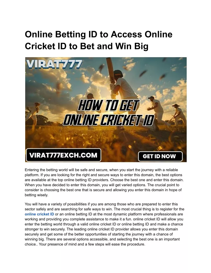 online betting id to access online cricket