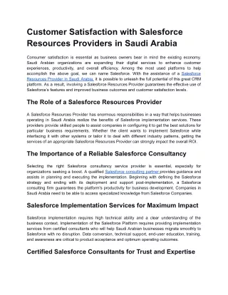 Customer Satisfaction with Salesforce Resources Providers in Saudi Arabia