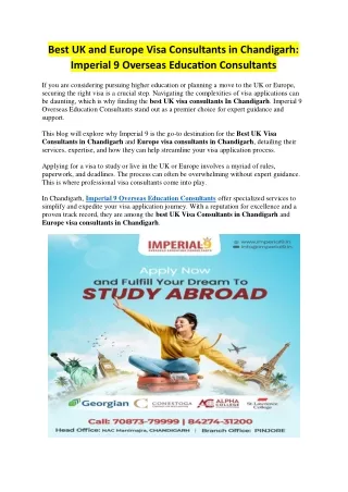 Best UK and Europe Visa Consultants in Chandigarh - Imperial 9 Overseas Education Consultants