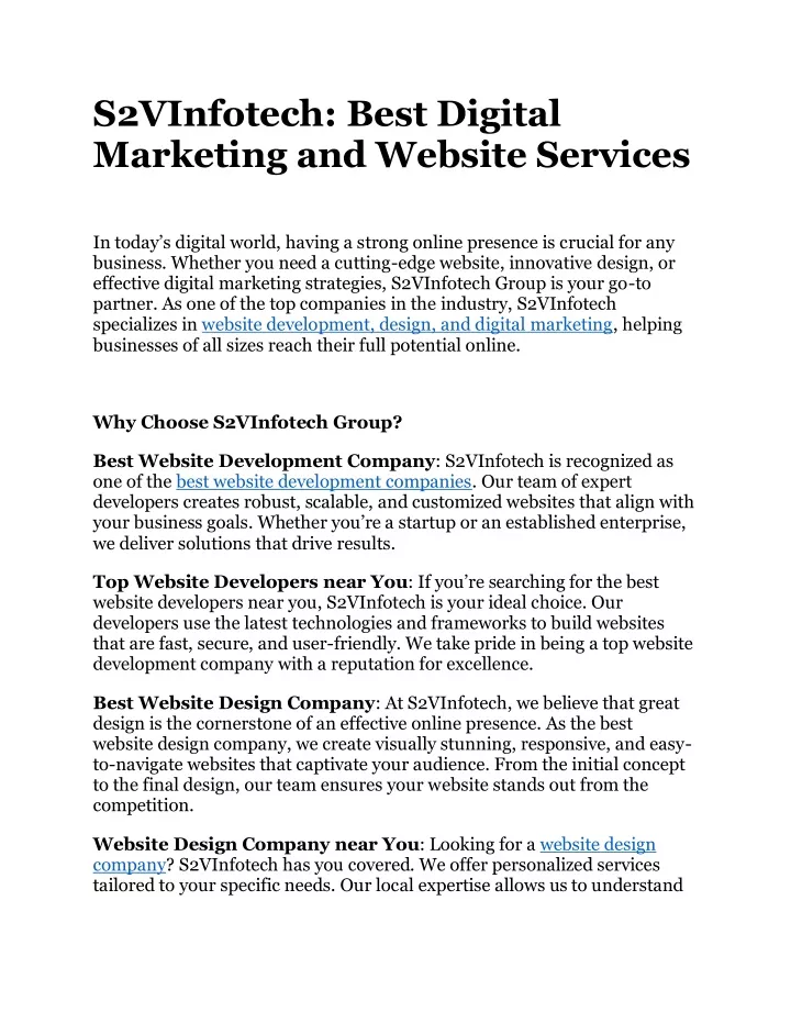 s2vinfotech best digital marketing and website