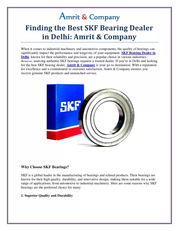 finding the best skf bearing dealer in delhi