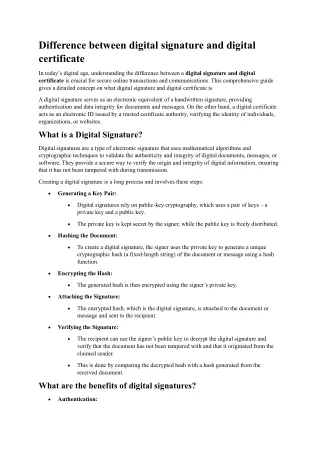 difference between digital signature and digital