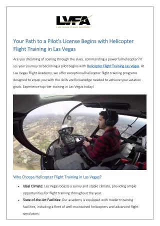 Your Path to a Pilot's License Begins with Helicopter Flight Training in Las Vegas