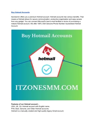 Buy Hotmail Accounts (PVA) | Real, Instant Delivery & Only