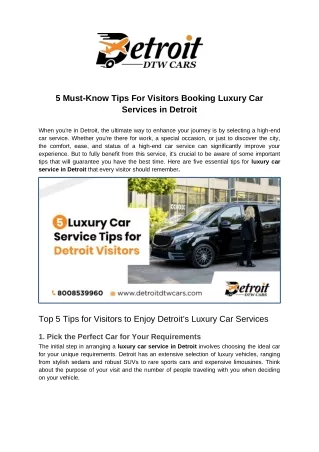 5 Must-Know Tips For Visitors Booking Luxury Car Services in Detroit