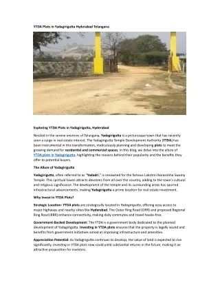 Plots for Sale in yadagirigutta Hyderabad Telangana