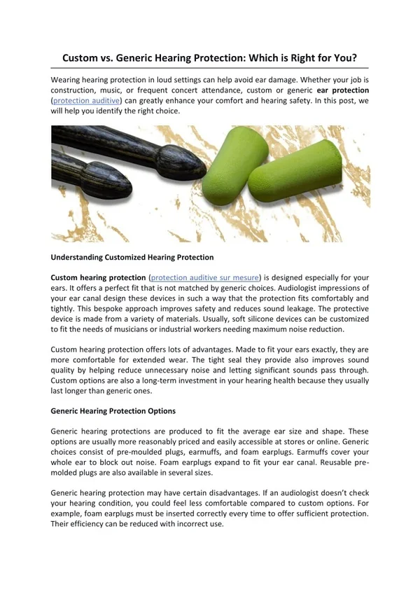 Custom vs. Generic Hearing Protection Which is Right for You