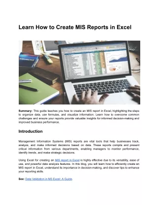 Learn How to Create MIS Reports in Excel