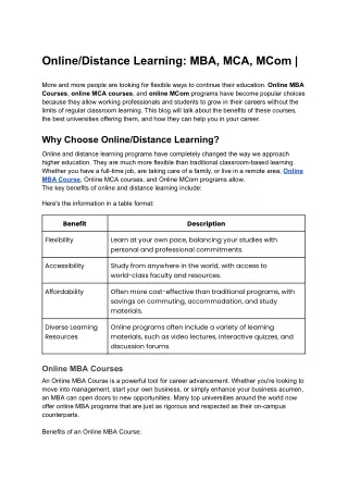 online distance learning mba mca mcom
