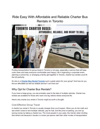 Ride Easy With Affordable and Reliable Charter Bus Rentals in Toronto