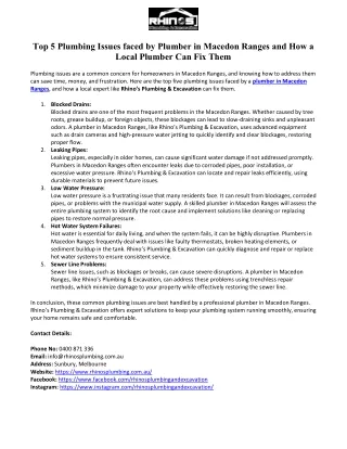 Top 5 Plumbing Issues faced by Plumber in Macedon Ranges and How a Local Plumber Can Fix Them