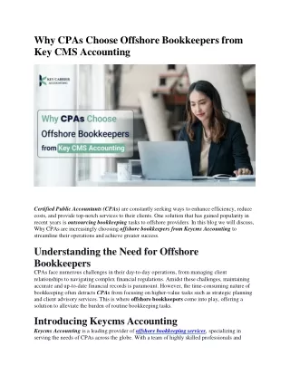 Why CPAs Choose Offshore Bookkeepers from Key CMS Accounting