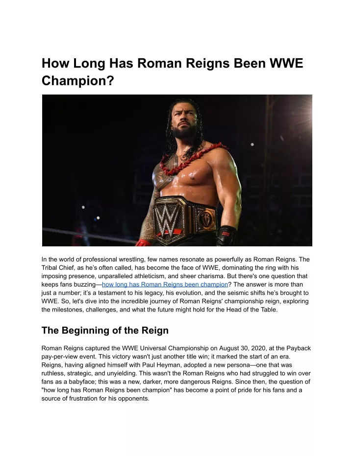 how long has roman reigns been wwe champion