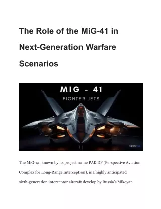 The Role of the MiG-41 in Next-Generation Warfare Scenarios
