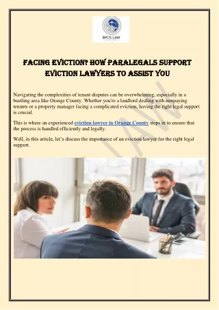 Facing Eviction? How Paralegals Support Eviction Lawyers to Assist You