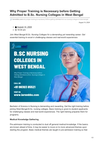 Why Proper Training is Necessary before Getting Admitted to BSc Nursing Colleges in West Bengal