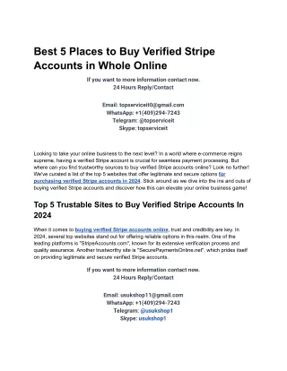 Best 5 Places to Buy Verified Stripe Accounts in Whole Online