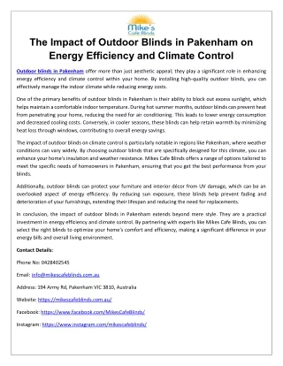 The Impact of Outdoor Blinds in Pakenham on Energy Efficiency and Climate Control