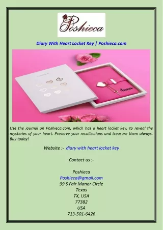Diary With Heart Locket Key  Poshieca.com