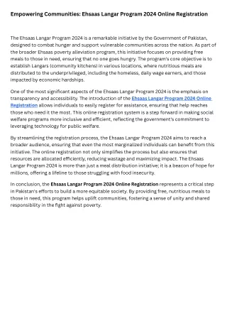 Empowering Communities Ehsaas Langar Program 2024 Online Registration