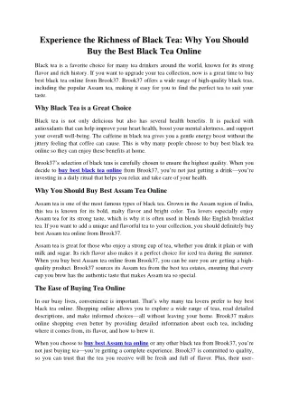 Experience the Richness of Black Tea: Why You Should Buy the Best Black Tea Onli