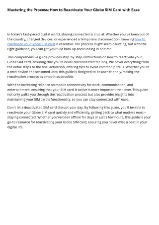 Mastering the Process How to Reactivate Your Globe SIM Card with Ease
