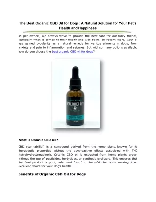 The Best Organic CBD Oil for Dogs A Natural Solution for Your Pet’s Health and Happiness