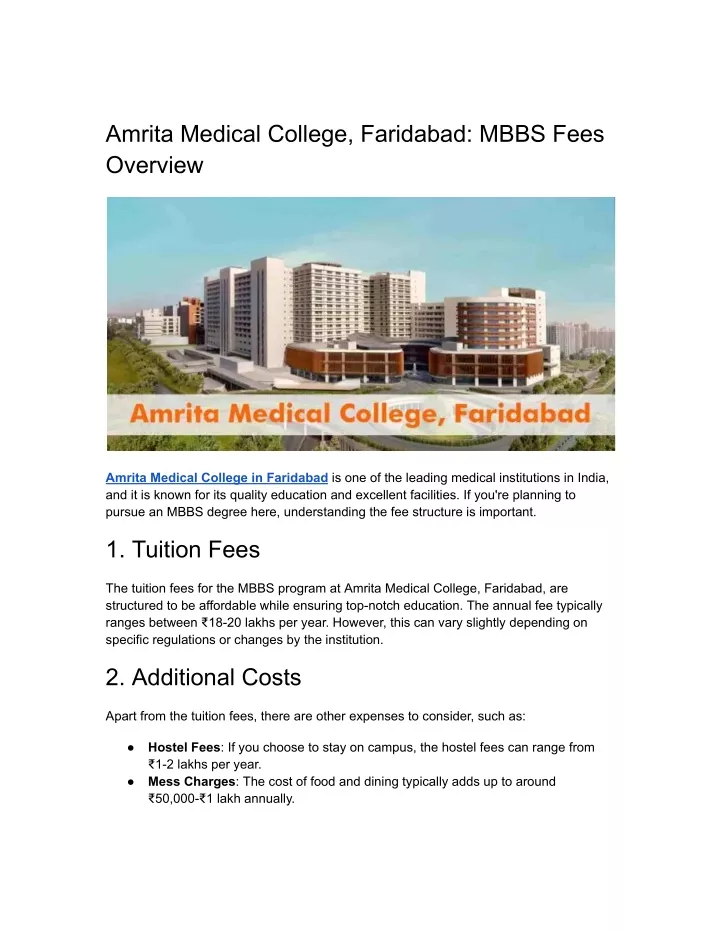 amrita medical college faridabad mbbs fees