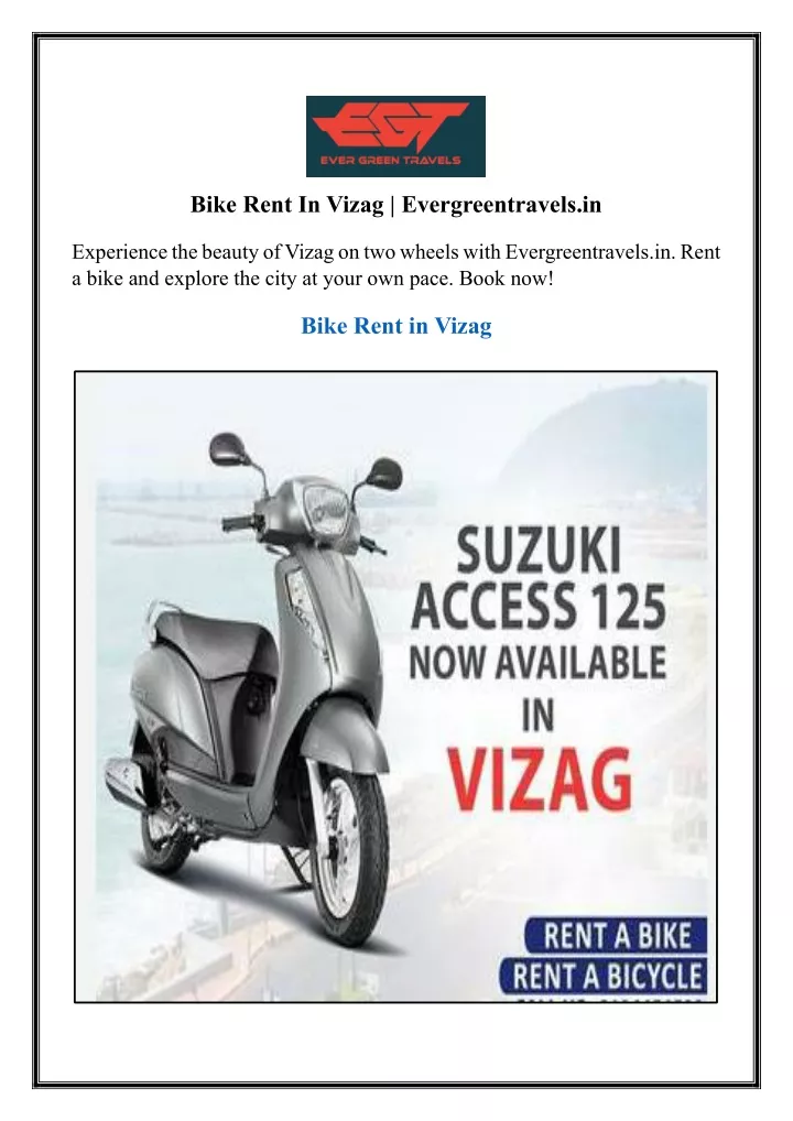 bike rent in vizag evergreentravels in experience