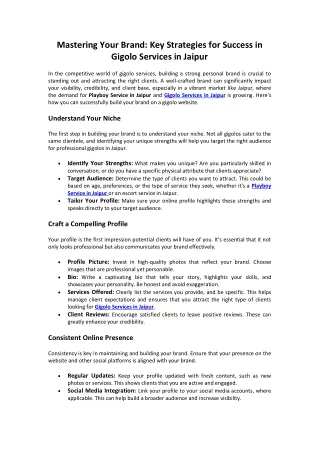 Mastering Your Brand: Key Strategies for Success in Gigolo Services in Jaipur