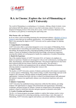 B.A. in Cinema | Explore the Art of Filmmaking | AAFT University