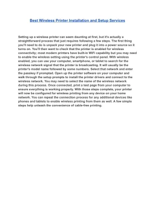 Best Wireless Printer Installation and Setup Services