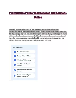 Preventative Printer Maintenance and Services Online