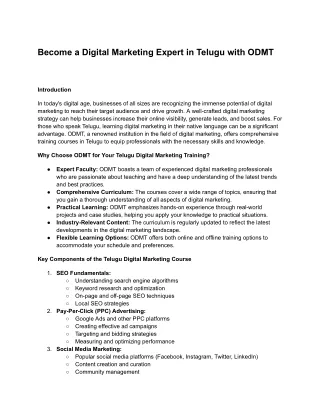 Become a Digital Marketing Expert in Telugu with ODMT