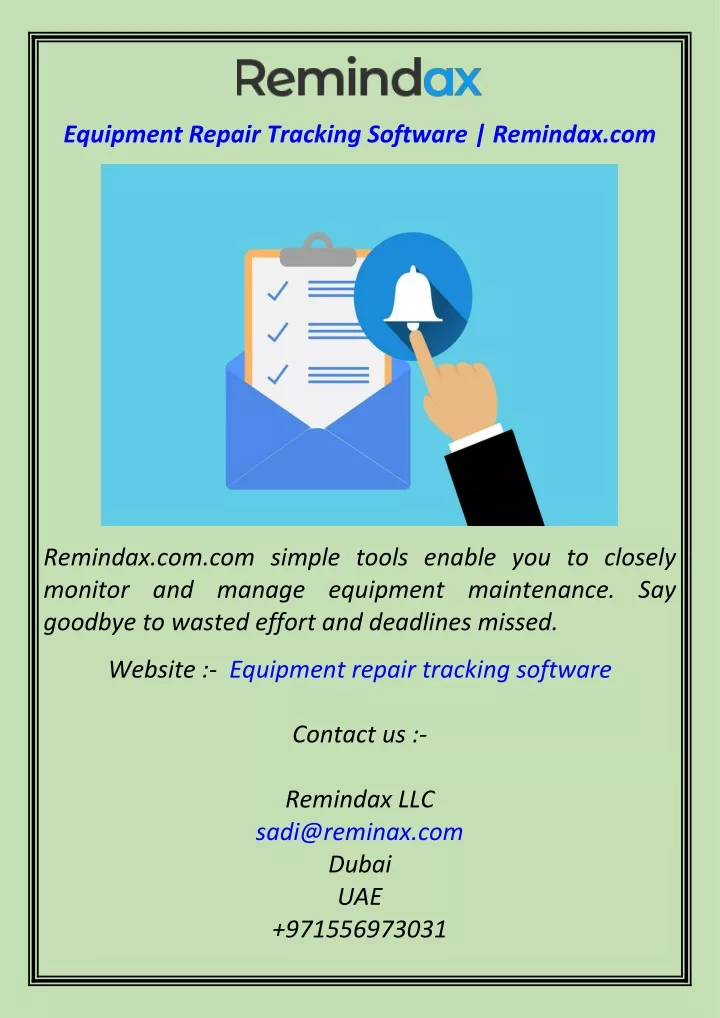 equipment repair tracking software remindax com