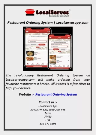 Restaurant Ordering System  Localservesapp.com