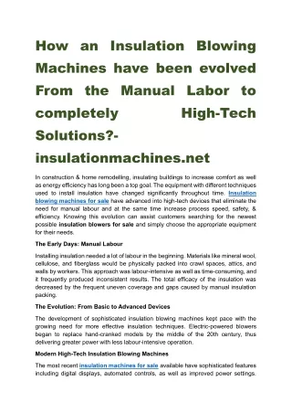 How an Insulation Blowing Machines have been evolved From the Manual Labor to completely High-Tech Solutions-insulationm