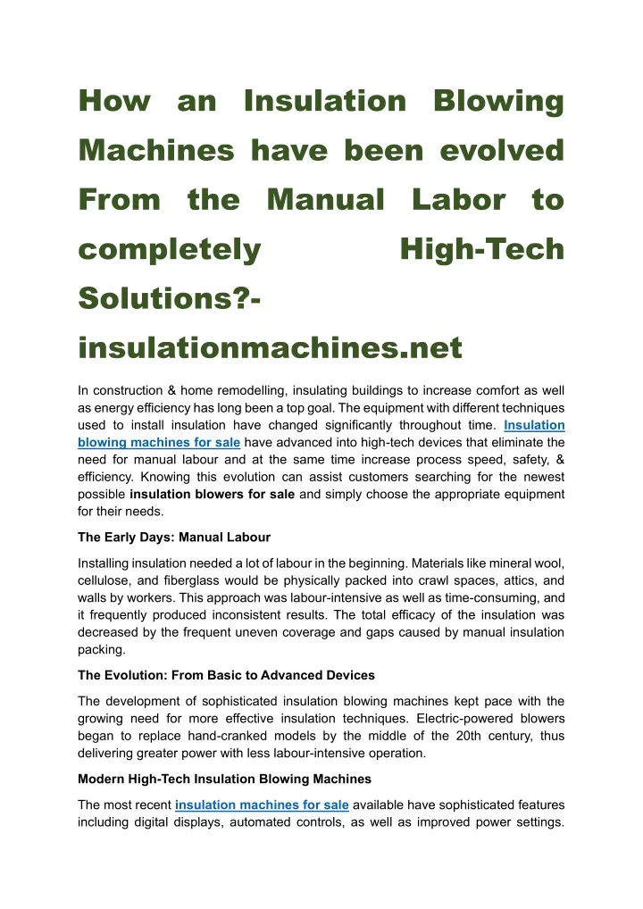 how an insulation blowing machines have been